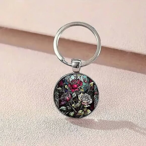 Stainless Steel ROSES Keyring Keychain Accessory - Picture 3 of 4